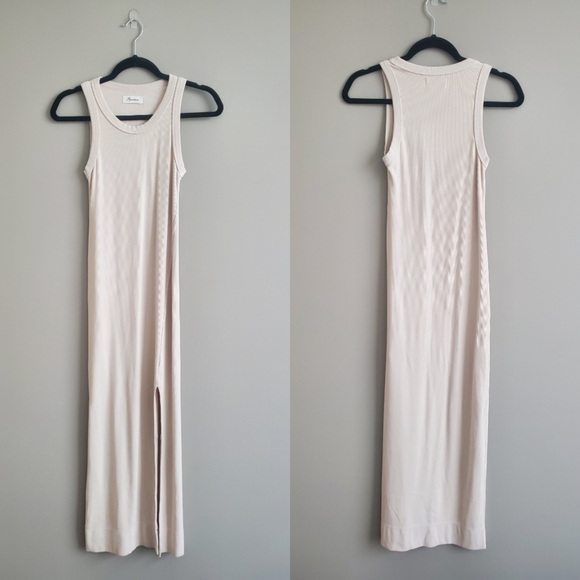 Rowan Dylan Knit Maxi Tank Dress Ribbed Slit In Bone Cream Size XS - Picture 2 of 8